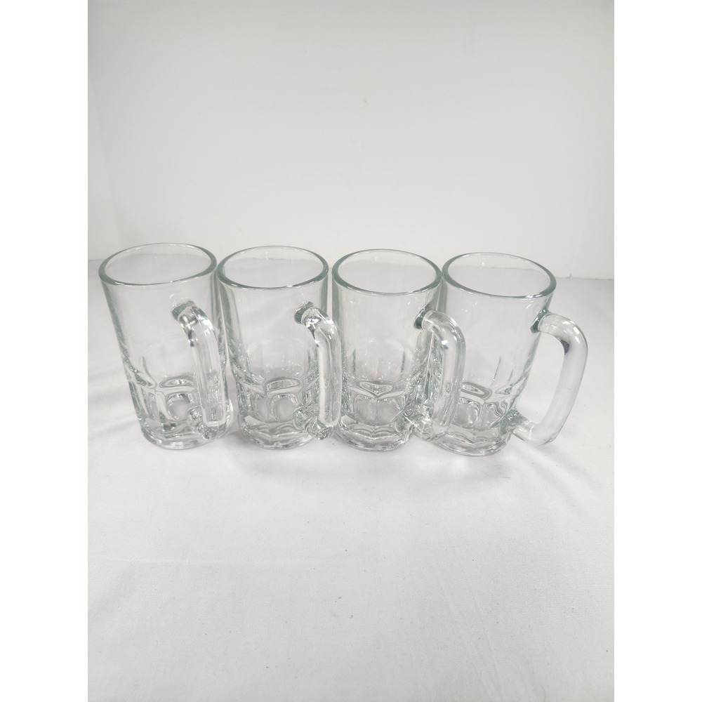 Set of 4 Libbey Glass Beer Mugs 12oz Paneled Clear Steins Made in USA 5.5 Inch‎